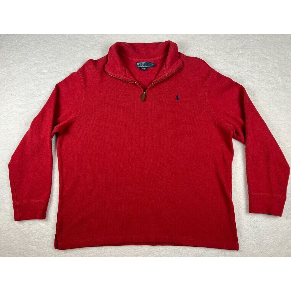 Polo Ralph Lauren Sweater Mens XXL Red‎ Pullover 1/4 Zip Vintage Blue Pony